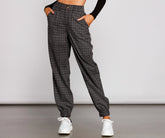 Pantalon de jogging à carreaux taille haute pour rester élégant